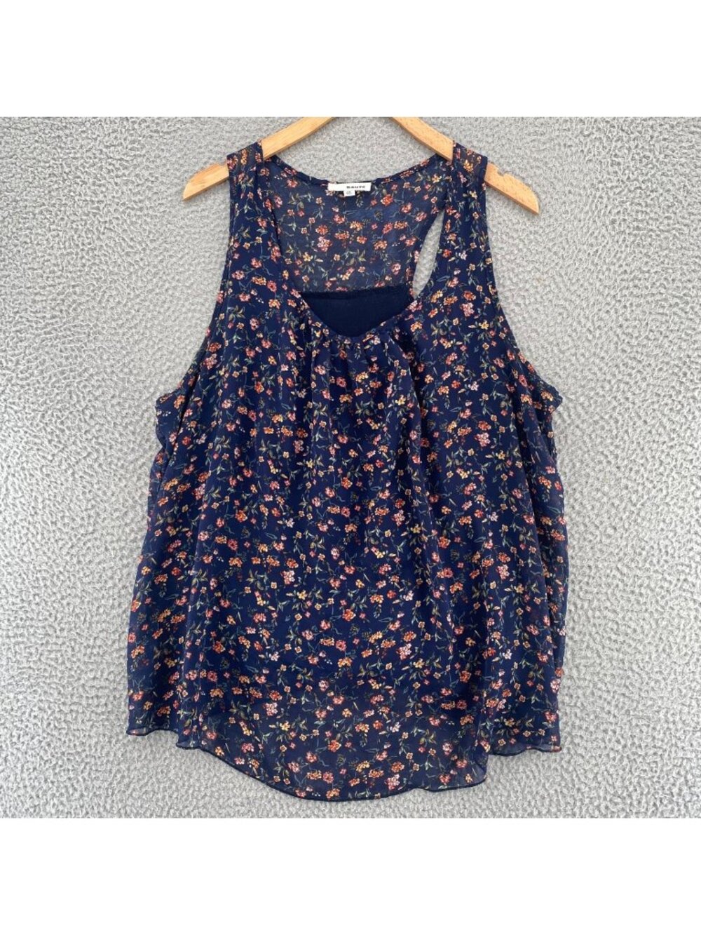 Mauve Anthropologie Top Womens 1X Navy Red Floral Sleeveless Scoop Neck Blouse
